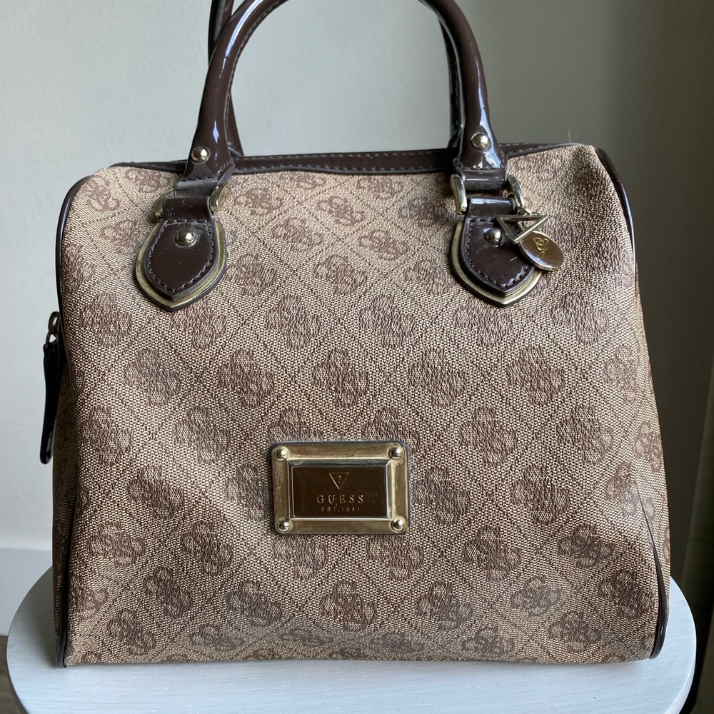 Guess Brown Satchel with Monogram Design